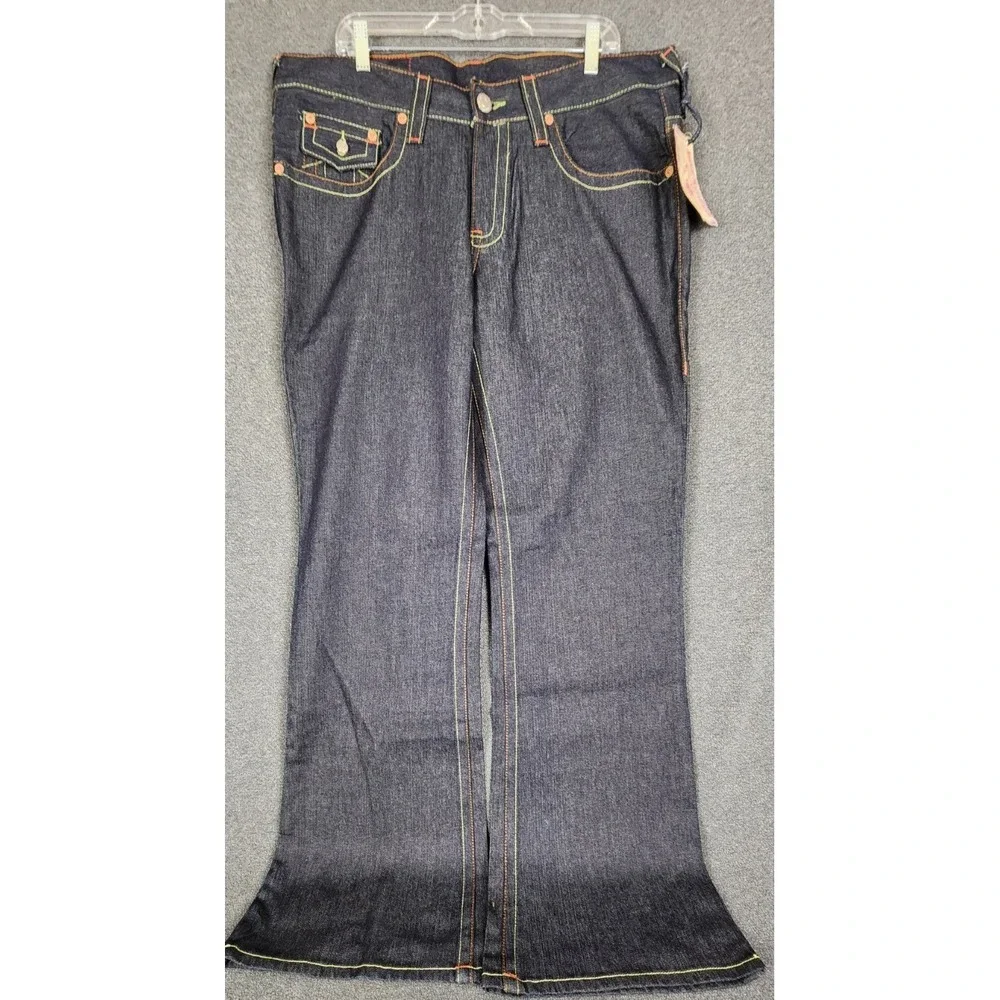 True Religion Joey Jeans Mens 38x35 Made in USA Dragon Embroidered Flare Raw Y2K